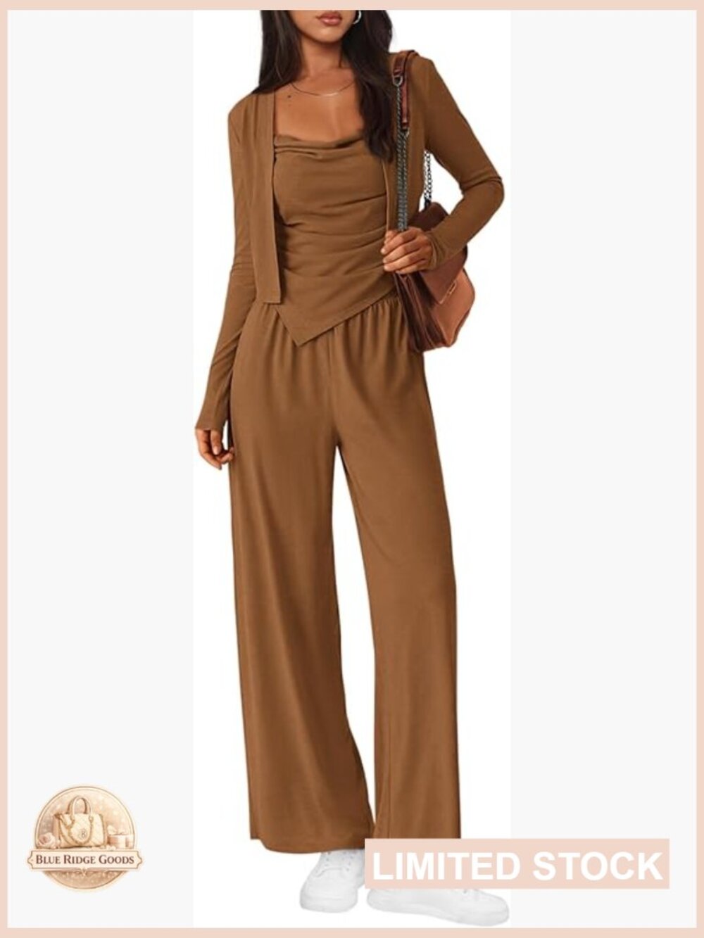 3 Piece Lounge Set Tracksuit Cardigan Crop Top Wide Leg Sweatpants - Picture 1 of 7